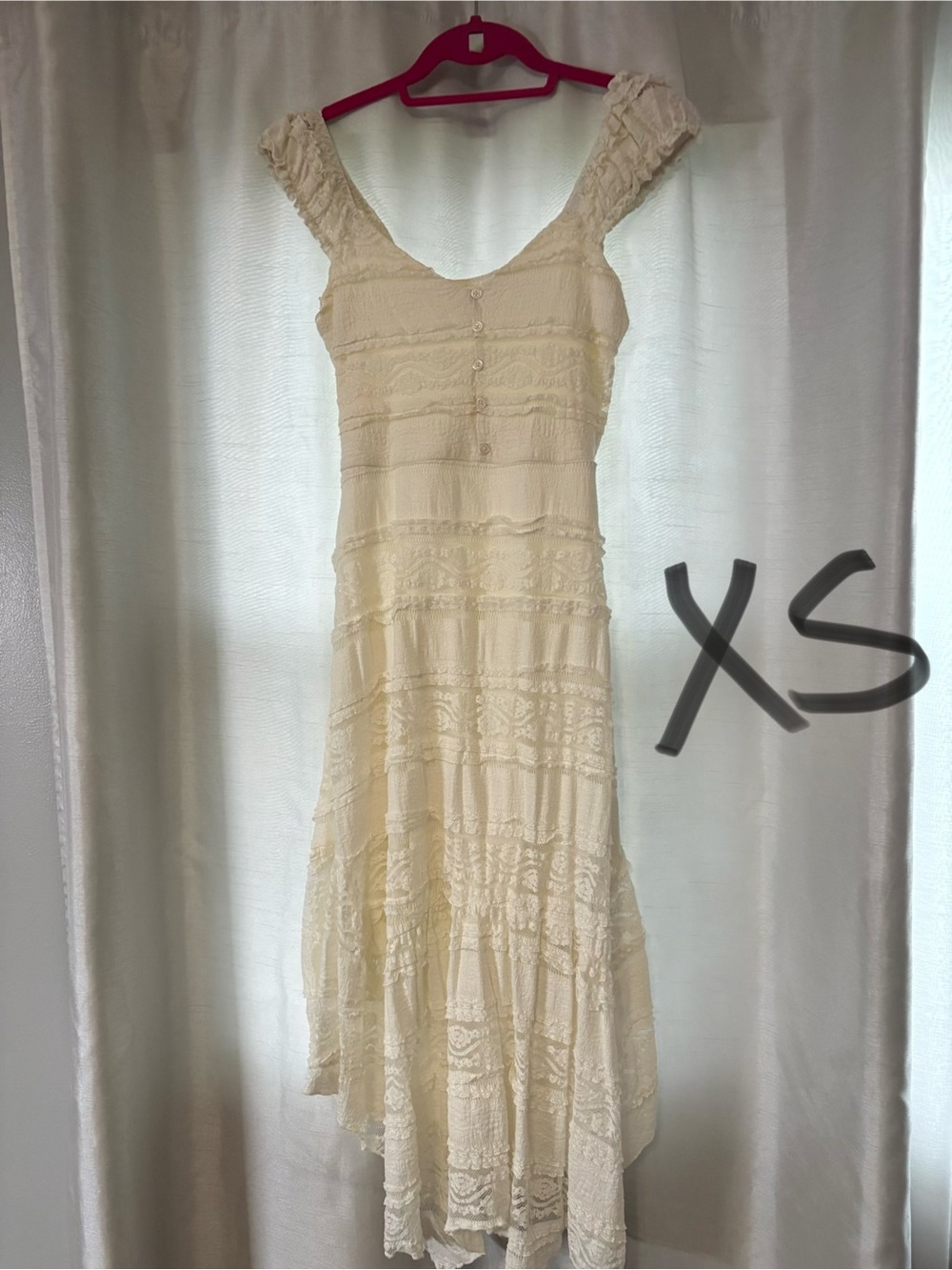 Maurices Cream Lace Maxi Dress with Ruffle Straps